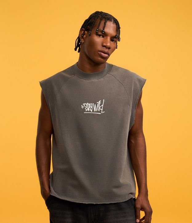 Musculosa Boxy en Algodón con Estampa Lettering y Efecto Desteñido 6