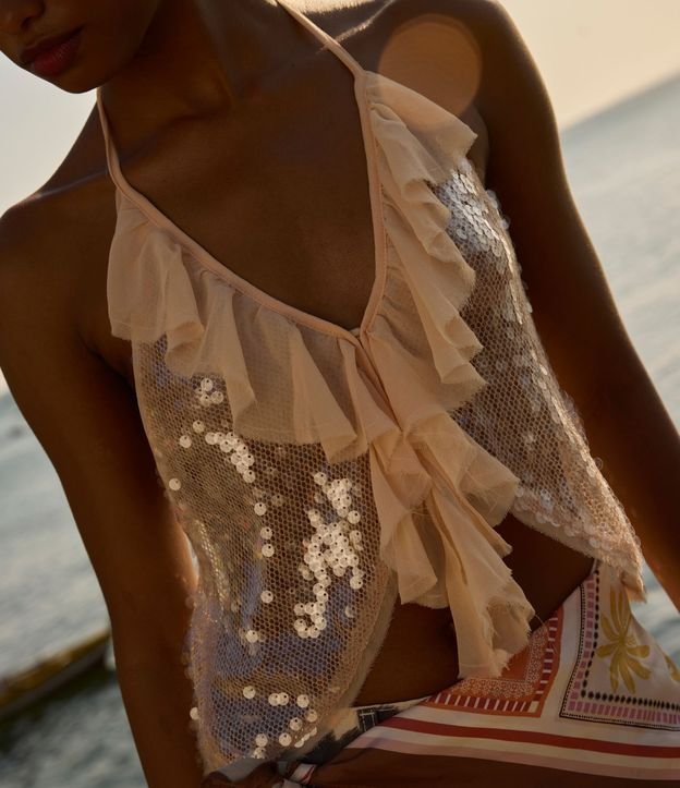 Blusa Frente Única en Poliamida con Lentejuelas y Volados 8