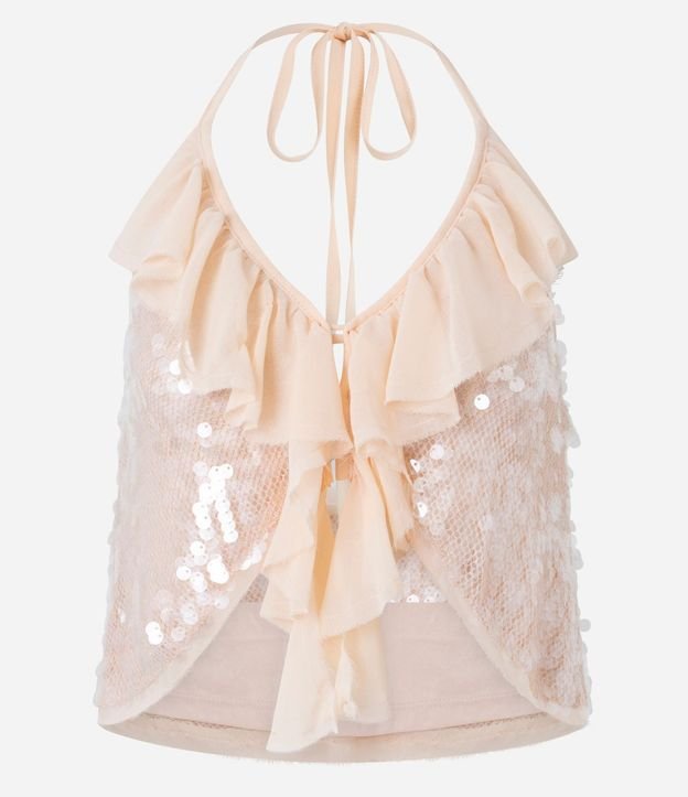 Blusa Frente Única en Poliamida con Lentejuelas y Volados 9