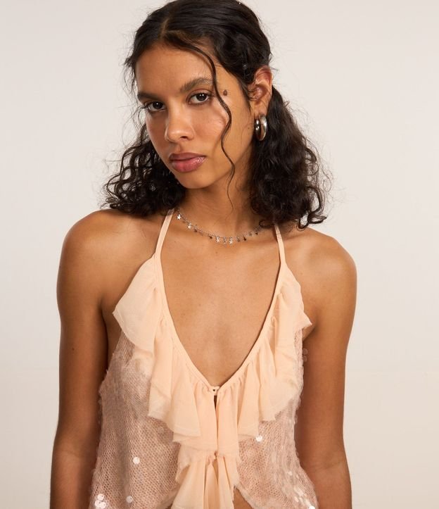 Blusa Frente Única en Poliamida con Lentejuelas y Volados 2