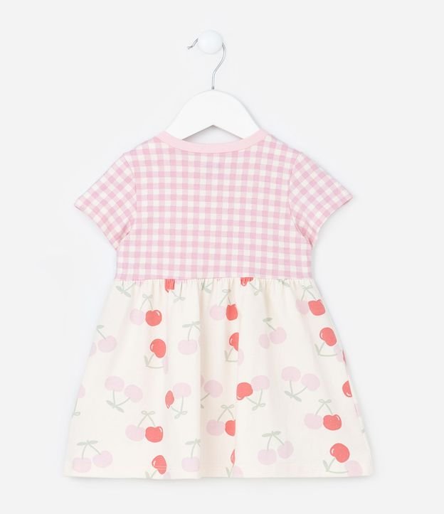 Vestido Infantil con Estampa de Cuadros y Cerezas - Talle 0 a 18 Meses 3