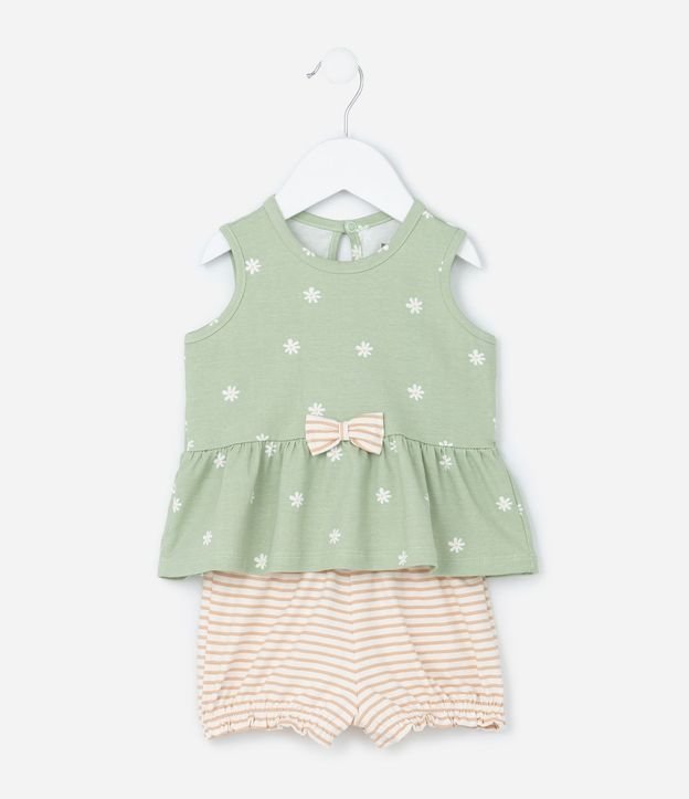 Conjunto Infantil en Malla con Moña y Estampa de Flores - Talle 0 a 18 meses 4