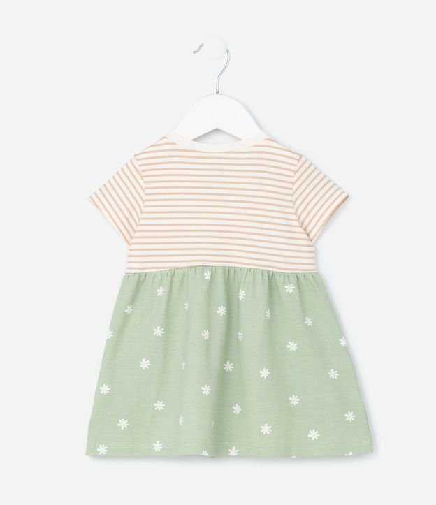 Vestido Infantil en Algodón con Estampa de Rayas y Flores -Talle 0 a 18 Meses 3