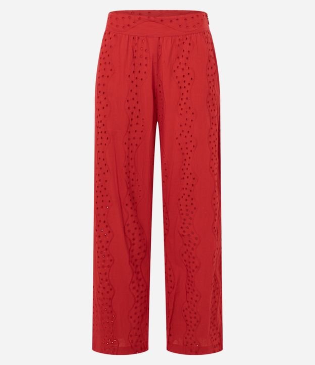 Pantalón Recto Cintura Alta en Laise con Textura Vazada