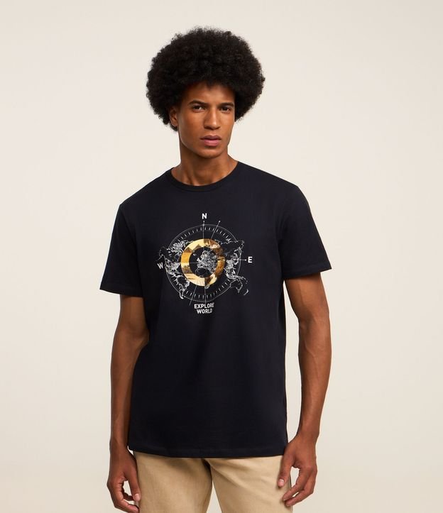 Remera Comfort en Algodón con Estampa de Brújula