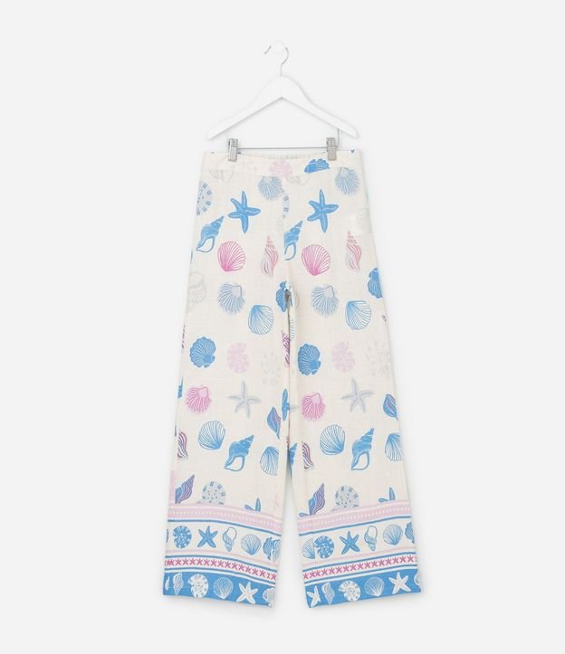Pantalón Infantil Wide LEg en Viscolino con Estampa de Caracolas - Talle 5 a 14 años