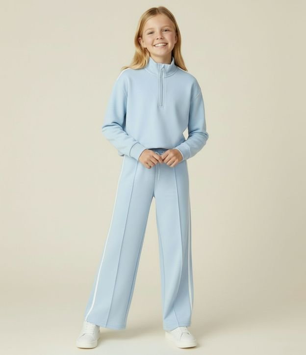 Pantalón Infantil Wide Leg con Raya Lateral - Tam  5 a  14 años 2