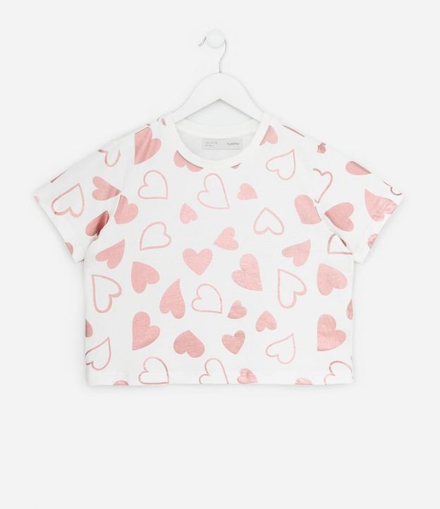 Remera Corta Infantil con Estampa de Corazones - Talle 5 a 14 años 2
