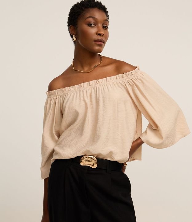 Blusa Hombro a Hombro en Voile con Manga Amplia