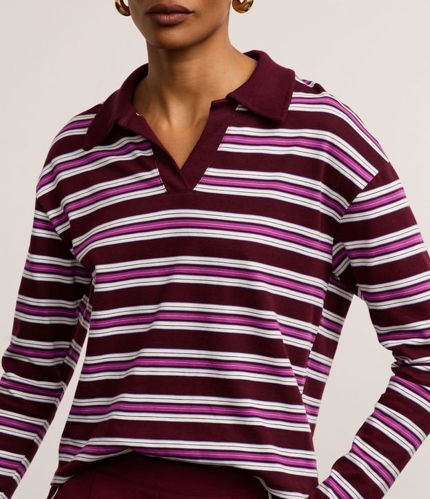 Blusa en Algodón con Rayas y Cuello Polo 4