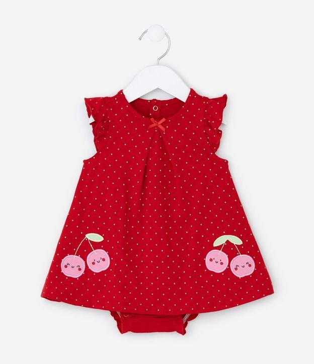 Vestido Body Infantil con Estampa de Lunares y Bordado de Cereza con Caritas - Talle 0 a 18 meses 2