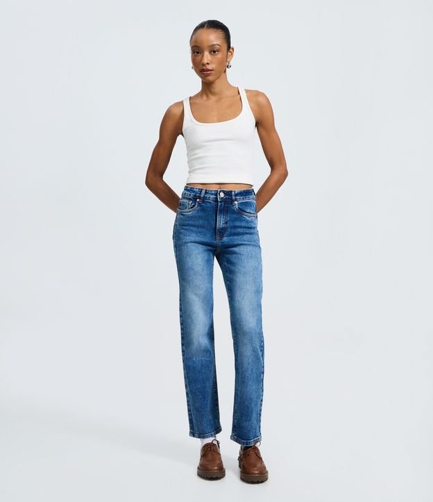 Pantalón Recto Cintura Alta en Jeans Elastizado