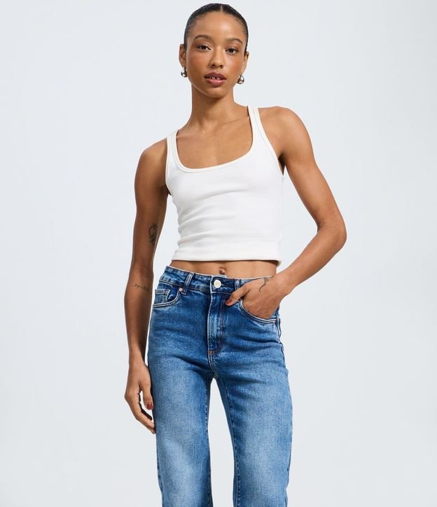 Pantalón Recto Cintura Alta en Jeans Elastizado 2