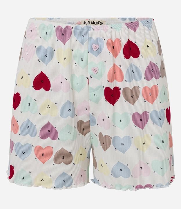 Short de Pijama en Rib con Estampa de Corazones y Bajo Frufru 5
