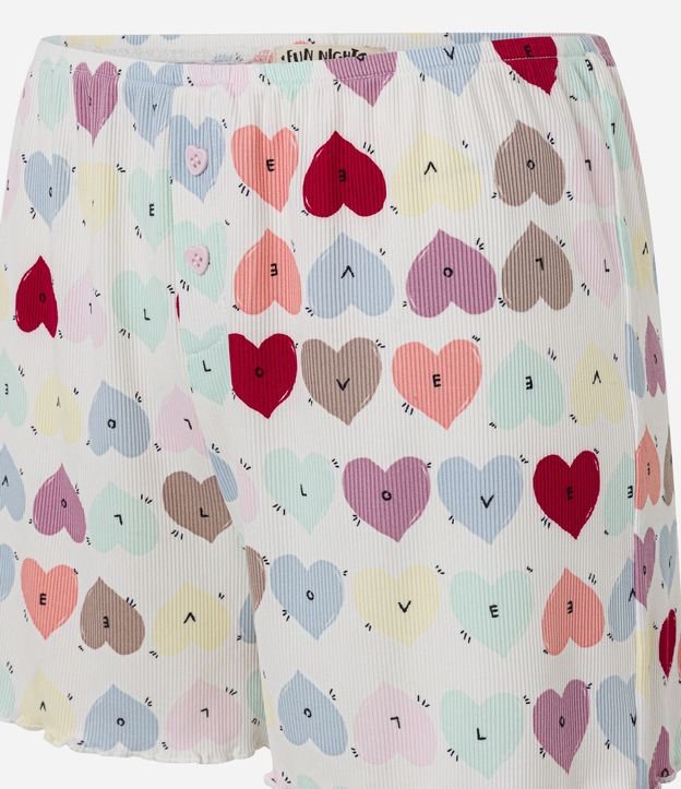 Short de Pijama en Rib con Estampa de Corazones y Bajo Frufru 6