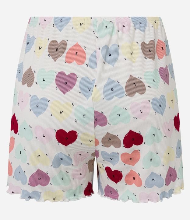 Short de Pijama en Rib con Estampa de Corazones y Bajo Frufru 7