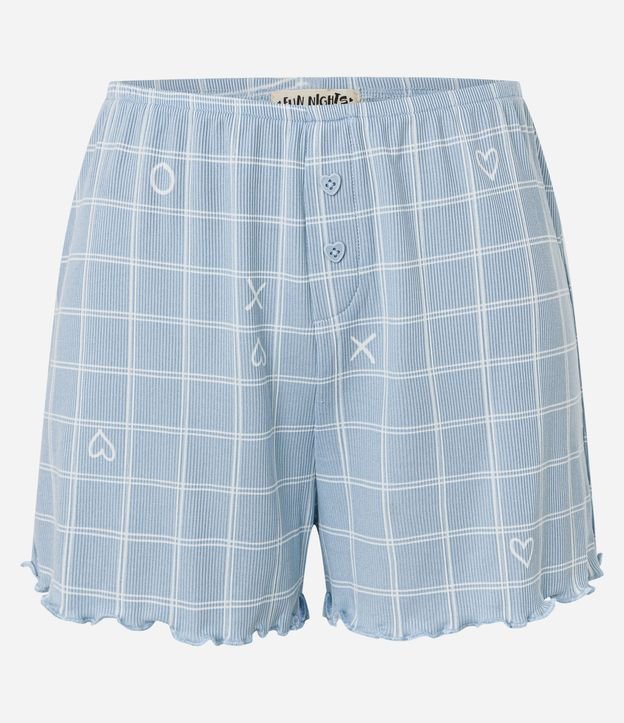 Short de Pijama en Rib con Estampa de Cuadros y Bajo Frufru