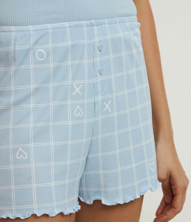 Short de Pijama en Rib con Estampa de Cuadros y Bajo Frufru 3