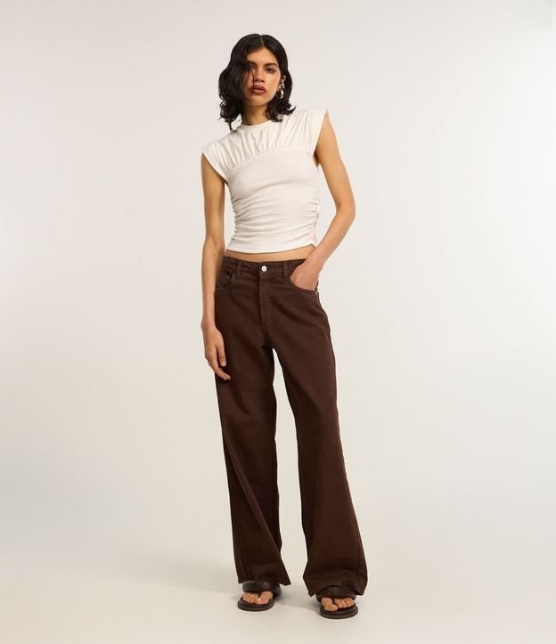 Pantalón Recto Loose en Sarga con Bolsillos
