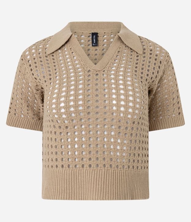 Blusa en Punto con Punto Cutout y Cuello Polo 6