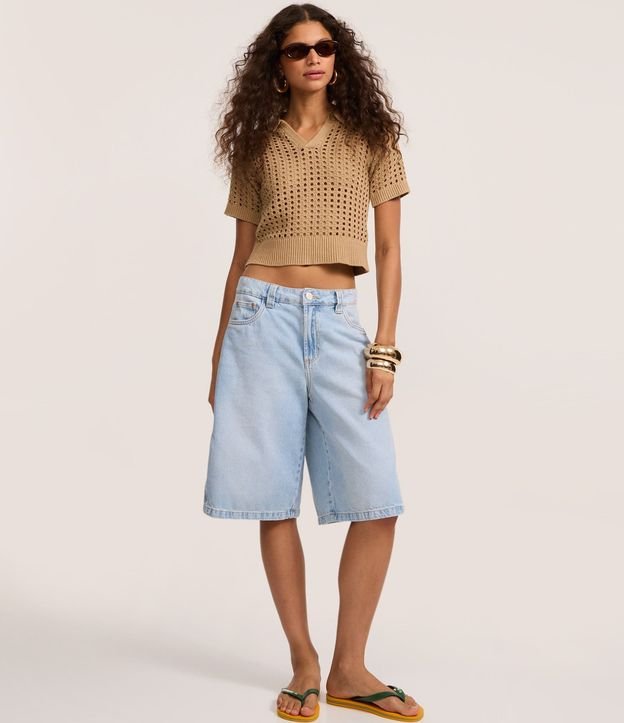 Blusa en Punto con Punto Cutout y Cuello Polo 2