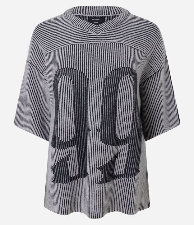 Remera Boxy en Punto Leve con Rayas y Estampado Número 99
