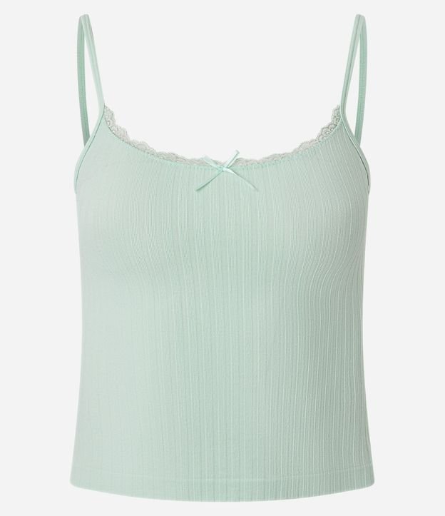 Blusa Texturizada en Seamless de Bretel Fino con encaje y moña 4