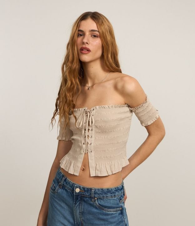 Blusa con Lazo Delantero y  Media Manga Texturizada