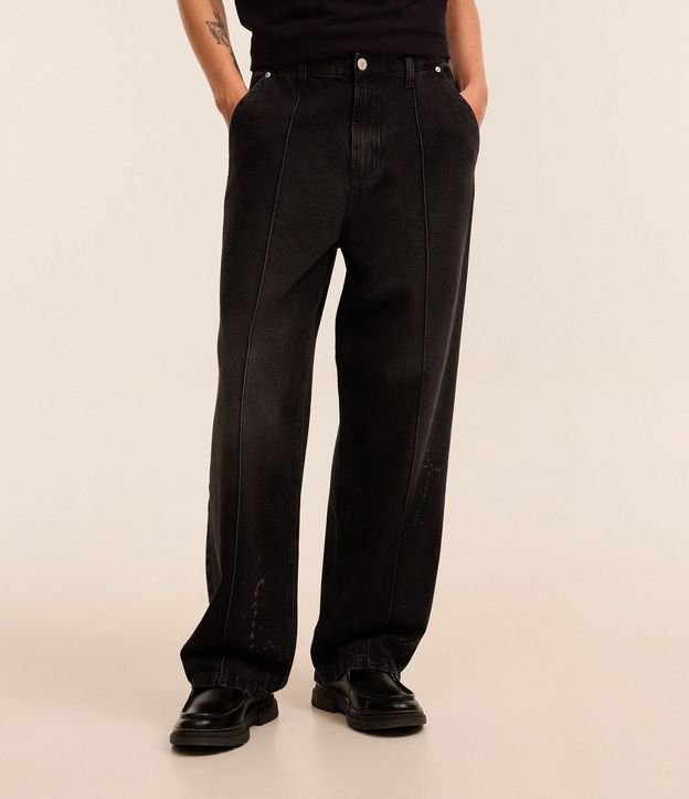 Pantalón Super Baggy en Jeans con Frisos y Efecto de Respingos 3