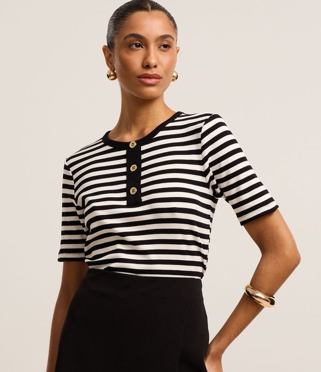Blusa Slim Rayada en Rib con Textura Acanalada