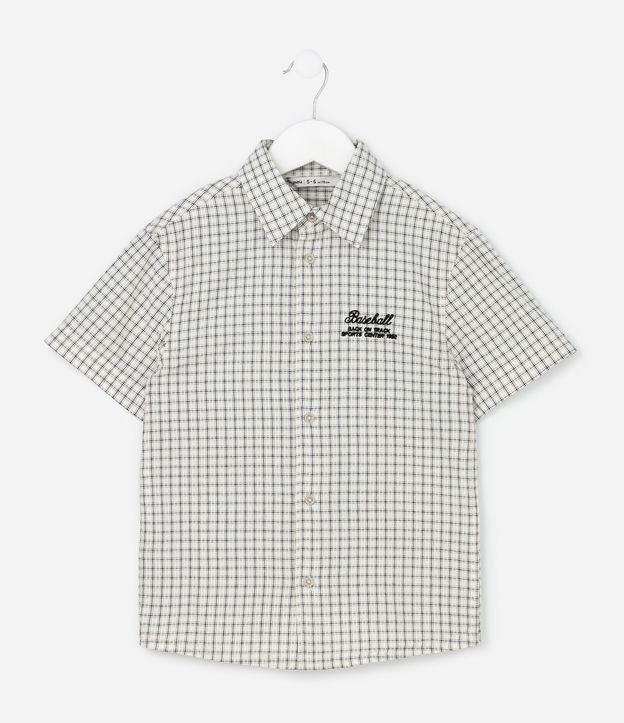 Camisa Infantil en Franela con Estampa de Cuadros y Lettering Bordado Baseball - Talle 5 a 14 años