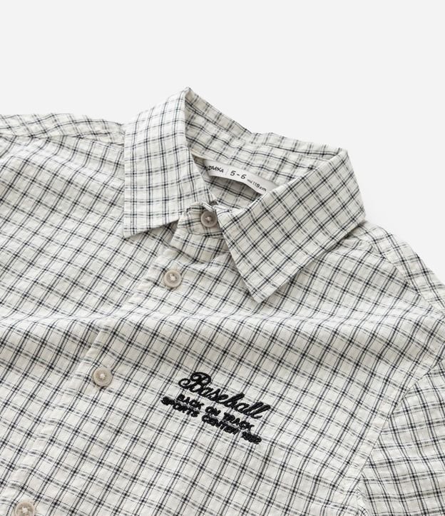 Camisa Infantil en Franela con Estampa de Cuadros y Lettering Bordado Baseball - Talle 5 a 14 años 5