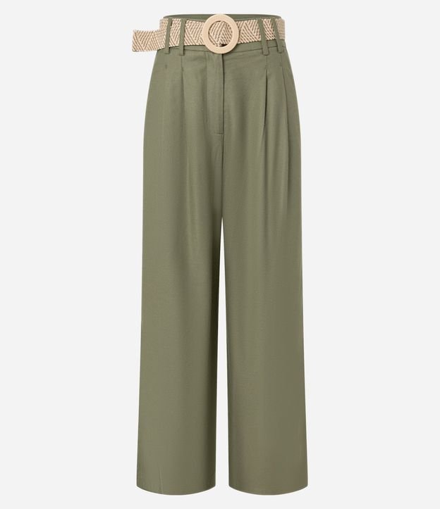 Pantalón Wide Leg en Viscolino con Cinturón de Ráfia 5