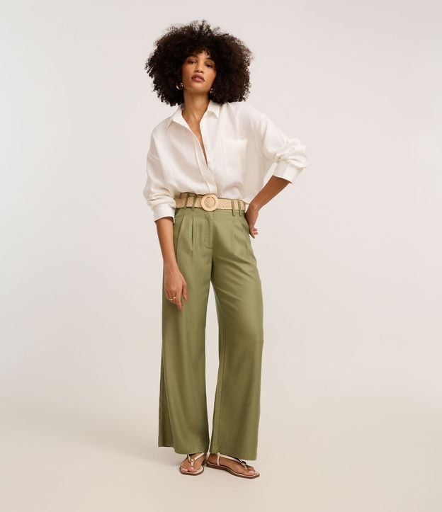 Pantalón Wide Leg en Viscolino con Cinturón de Ráfia 1