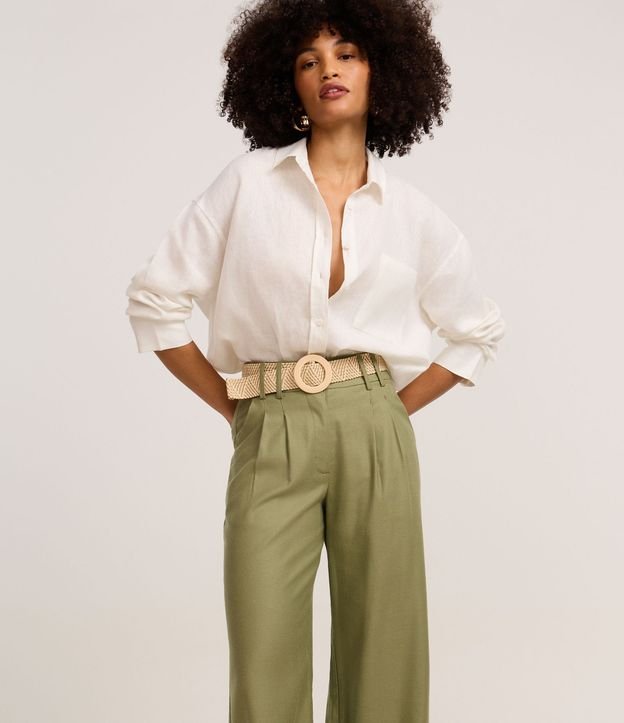 Pantalón Wide Leg en Viscolino con Cinturón de Ráfia 2