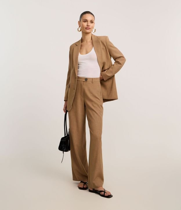 Pantalón Wide Leg Sastrería con Estampa de Cuadros Punteada