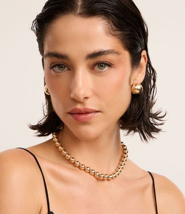 Conjunto de Collar y Caravana Metal Liso Caravana Botón Media Esferas y Collar Corto Esferas
