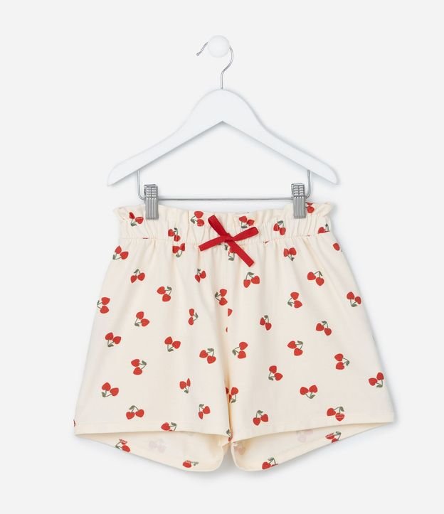 Short Infantil con Moña y Estampa Cerezas - Talle 5 a 14 años