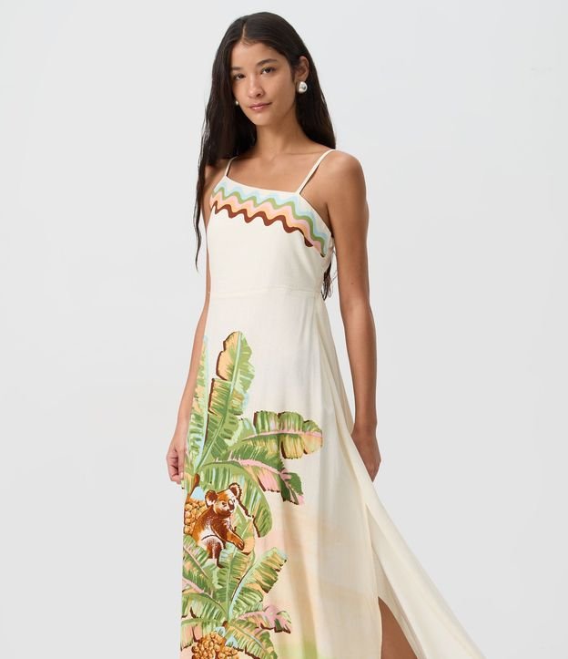 Vestido Long Midi en Viscolino con Escote Asimétrico y Estampa Tropical 2