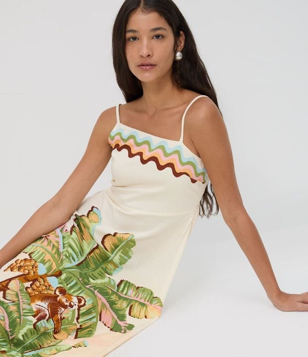 Vestido Long Midi en Viscolino con Escote Asimétrico y Estampa Tropical 3