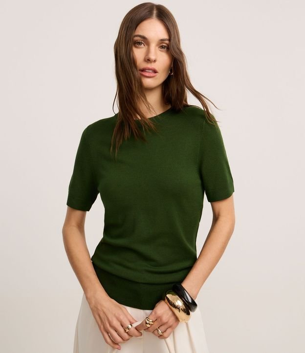 Blusa Básica de Punto con Cuello Redondo