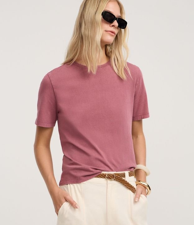 Blusa T-shirt en Algodón Desteñido con Manga corta