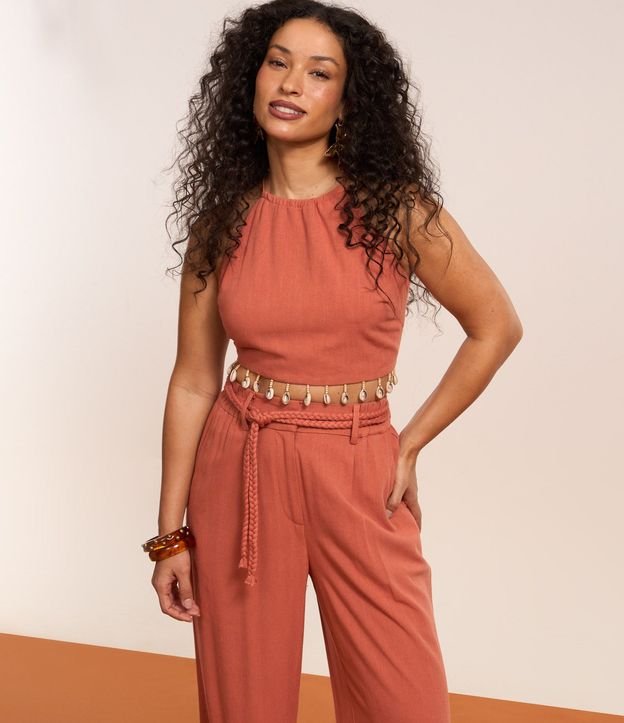 Pantalón Wide Leg en Viscolino con Pliegues y Cinturón Cuerda 6