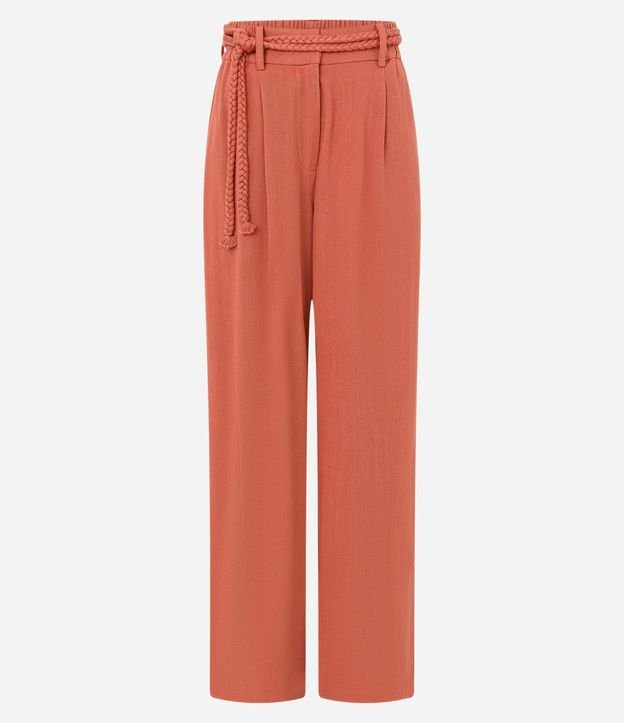 Pantalón Wide Leg en Viscolino con Pliegues y Cinturón Cuerda 7