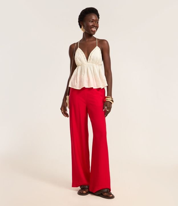 Pantalón Wide Leg Sastrería con Cintura Alta y Cremallera Lateral