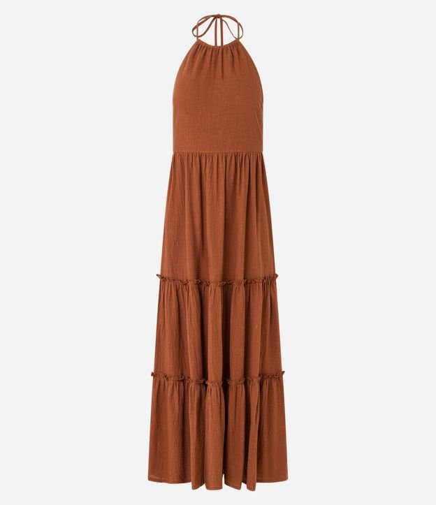 Vestido Long Midi Frente único en Crepé con Volados en la Pollera 6