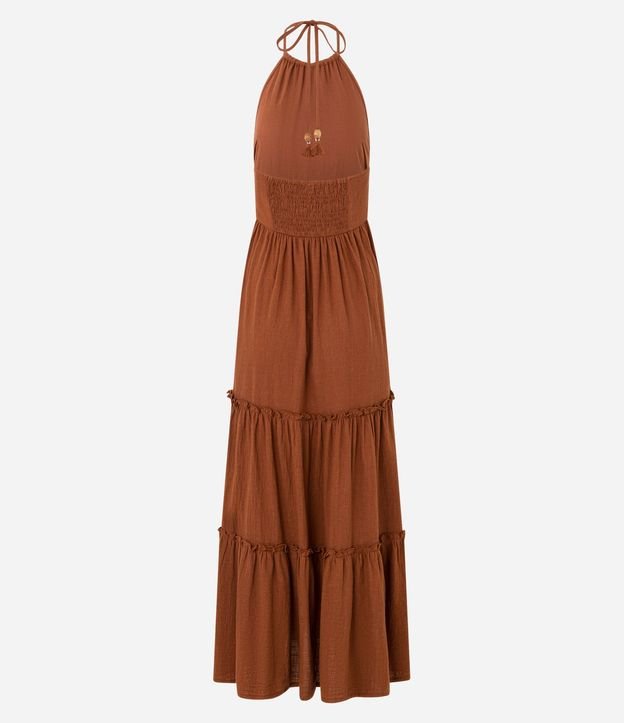 Vestido Long Midi Frente único en Crepé con Volados en la Pollera 7