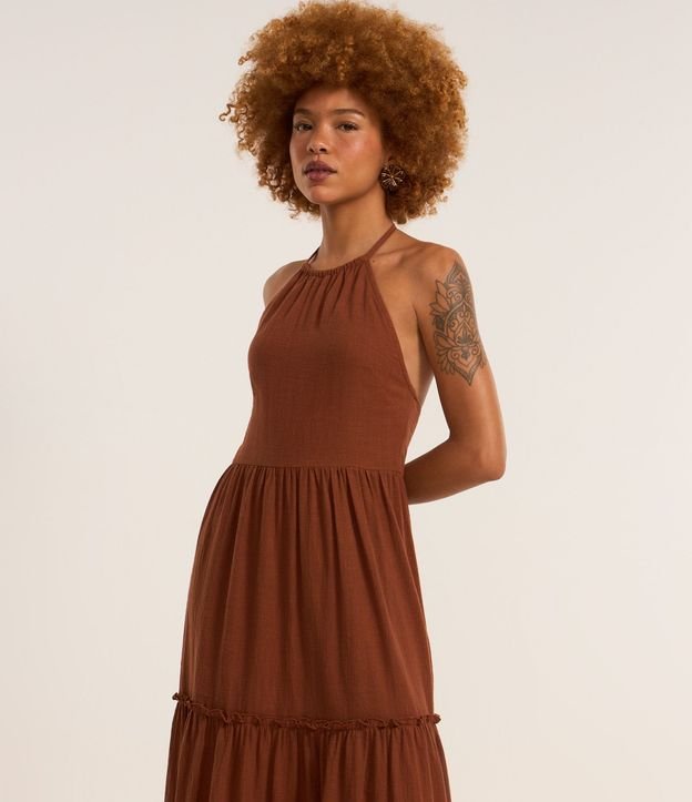 Vestido Long Midi Frente único en Crepé con Volados en la Pollera 2