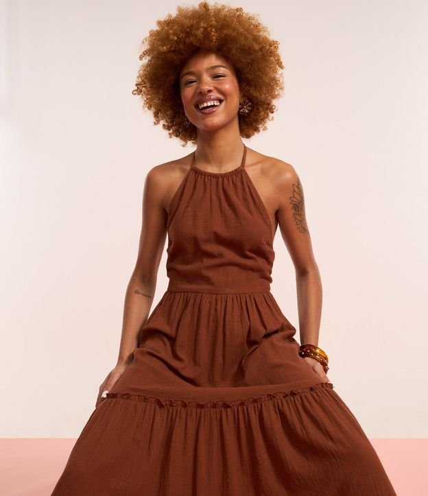 Vestido Long Midi Frente único en Crepé con Volados en la Pollera 4
