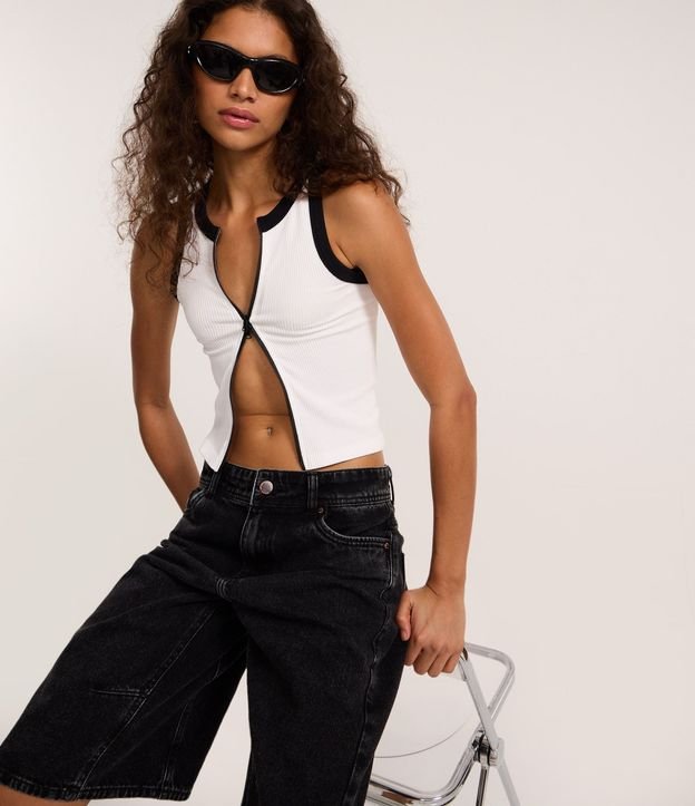 Musculosa Seamless con Cremallera y Viés Contraste